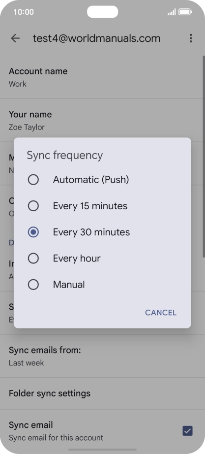 Press the required setting.