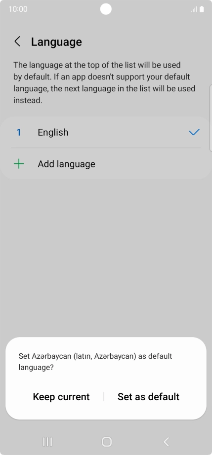 To select the new language as the default phone language, press Set as default.
