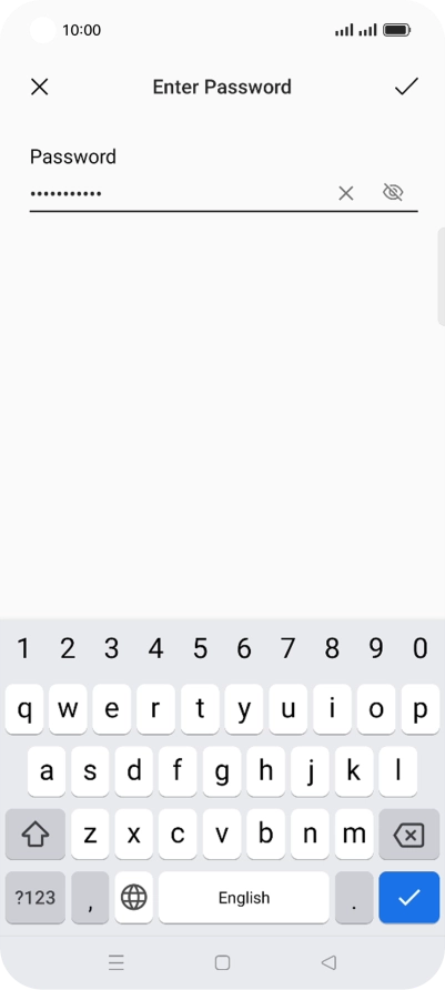 Key in the password for the Wi-Fi network and press the confirm icon.