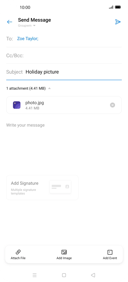 Press the text input field and write the text for your email message.