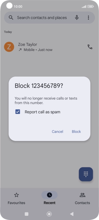 To report the number as spam, press the field next to 