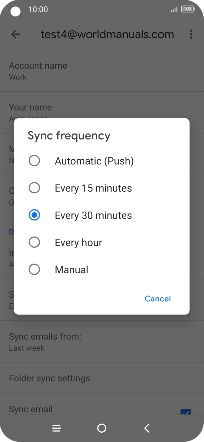 Press the required setting.