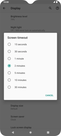 Press the required setting.