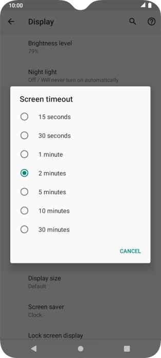 Press the required setting.