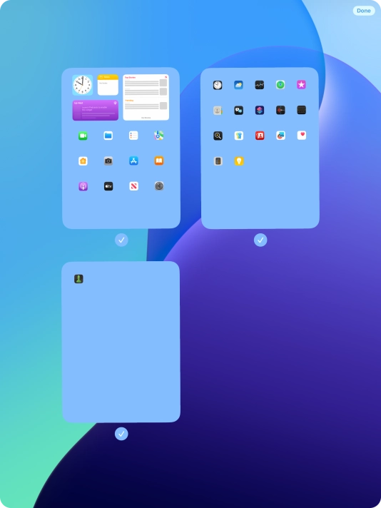 Press the field below the required home screen page to turn page view on or off.