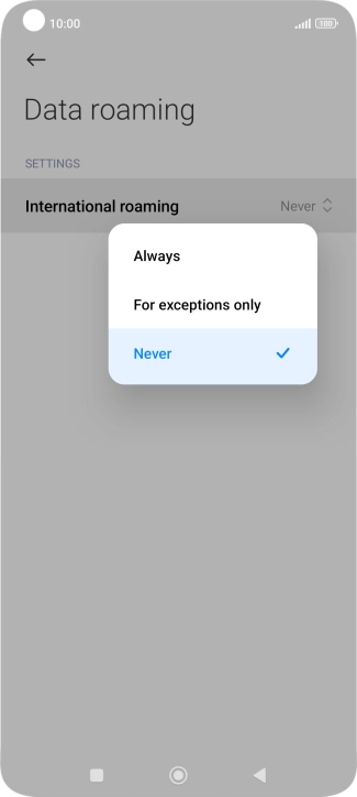 Press the required setting to turn the function on or off.