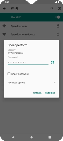 Key in the password for the Wi-Fi network and press CONNECT.