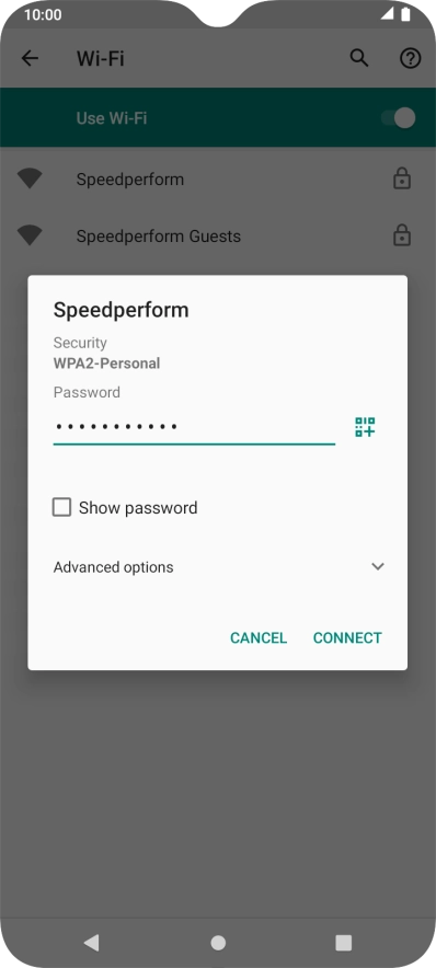 Key in the password for the Wi-Fi network and press CONNECT.
