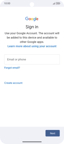 If you don't have a Google account, press Create account and follow the instructions on the screen to create an account.