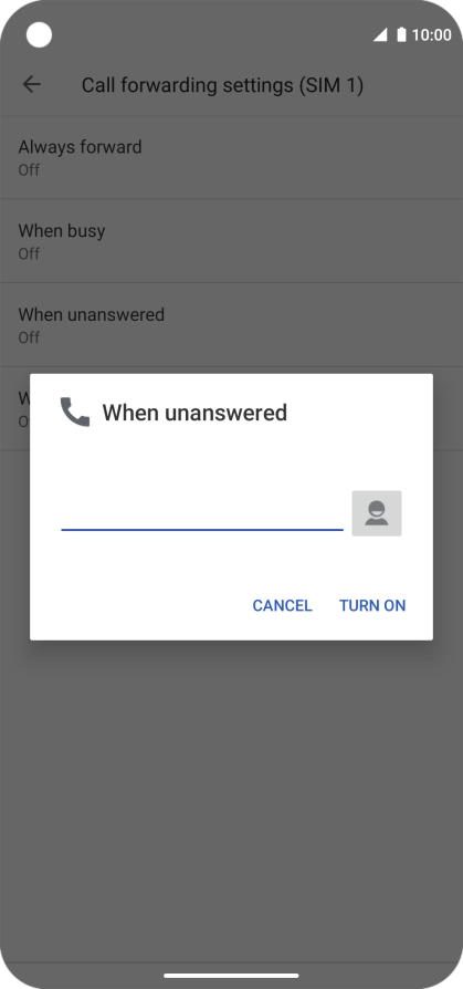 Key in +447836121121 and press TURN ON.