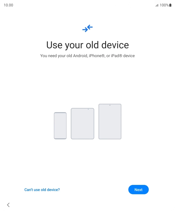 Press Can't use old device?.