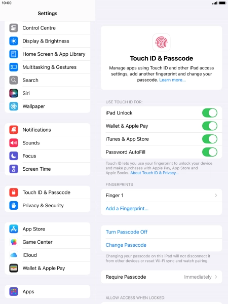 Press the indicators next to the required settings to turn them on or off.
