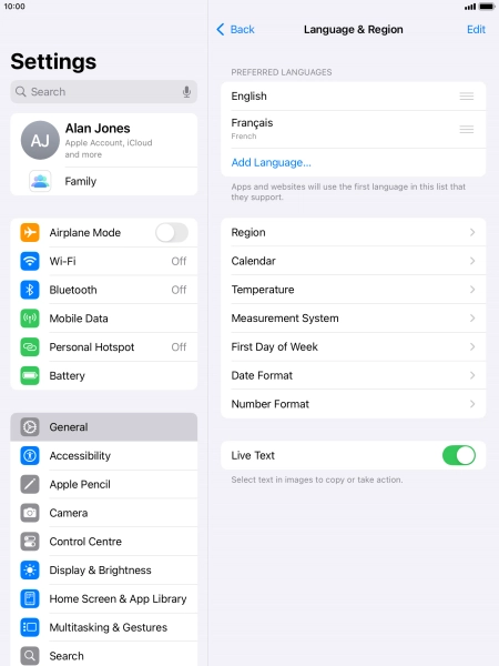 To subsequently select another language as the default language, press the move icon next to the required language and drag it to the top of the list.