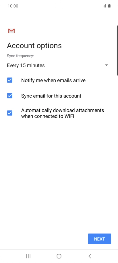 If this screen is displayed, your email account has been recognised and is being set up automatically. Follow the instructions on the screen to key in more information and finish setting up your phone.