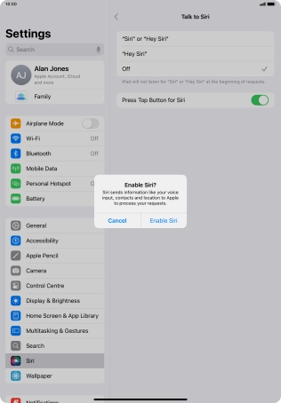 Press Enable Siri.