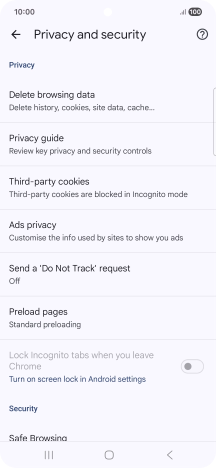 Press Delete browsing data.