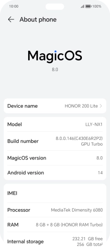 Your phone's software version is displayed next to Android version.