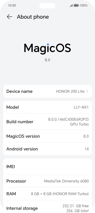 Your phone's software version is displayed next to Android version.