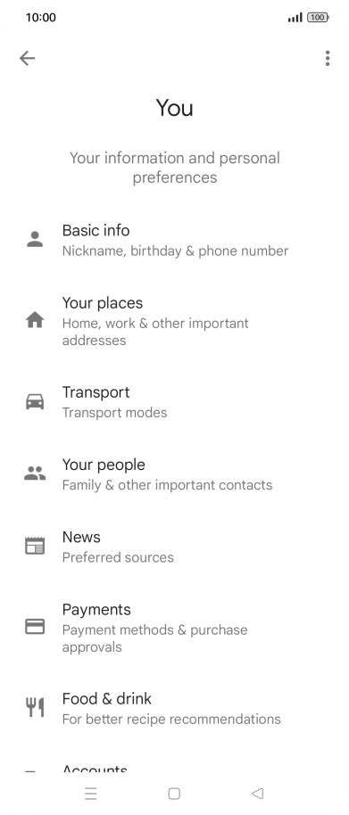 Press Basic info and follow the instructions on the screen to select phone owner settings.