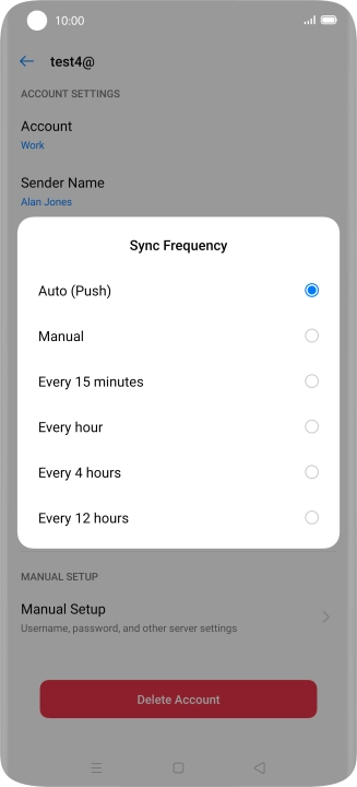 Press the required setting.