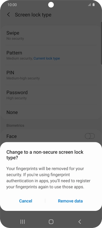 Press Remove data.