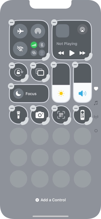 Press Add a control and follow the instructions on the screen to add the required function to Control Centre.