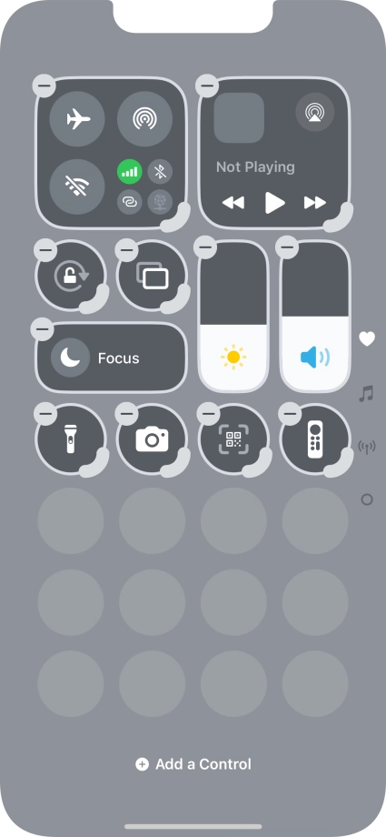 Press Add a control and follow the instructions on the screen to add the required function to Control Centre.