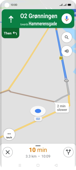 The travel information at the bottom of the screen shows your estimated time of arrival and distance to destination.