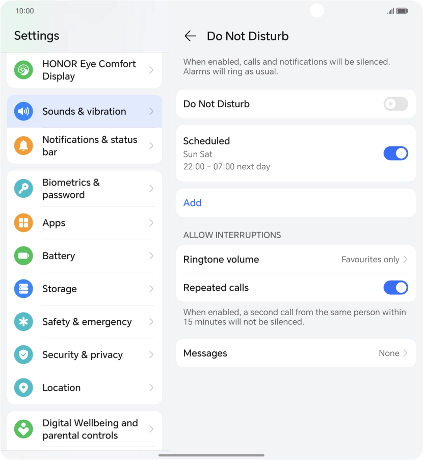 Follow the instructions on the screen to select settings for automatic activation of Do Not Disturb.