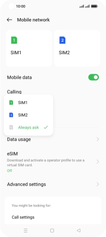 Press the required setting.