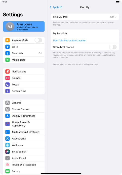 Press Find My iPad.