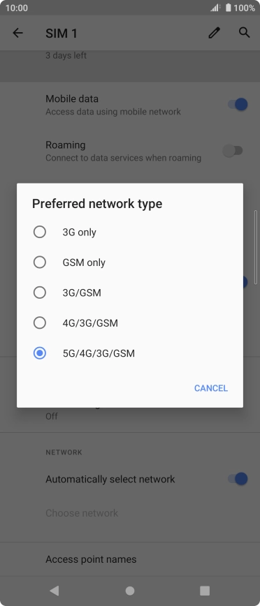 Press the required network mode.
