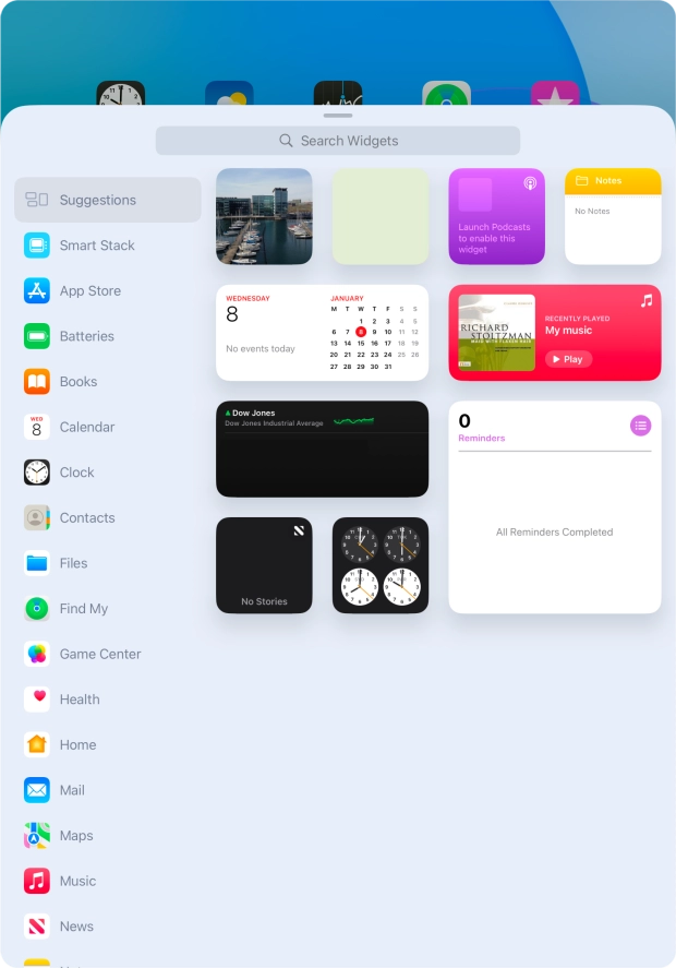 Press the required widget.