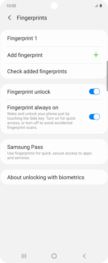 Press the indicators next to the required settings to turn them on or off.