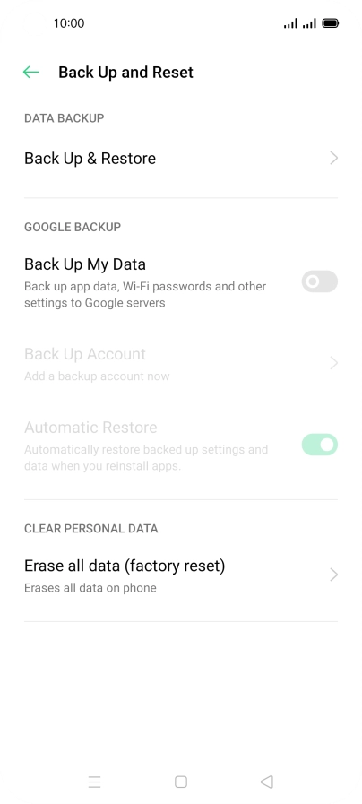 Press Erase all data (factory reset).