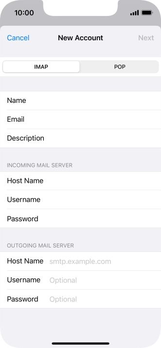 Press Host Name and key in the name of your email provider's outgoing server.