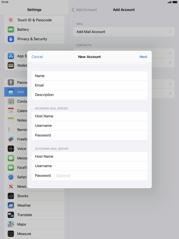 Press Password and key in the password for your email account.