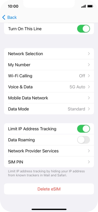 Press Delete eSIM and follow the instructions on the screen to delete your eSIM.