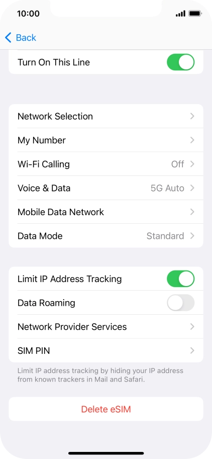 Press Delete eSIM and follow the instructions on the screen to delete your eSIM.