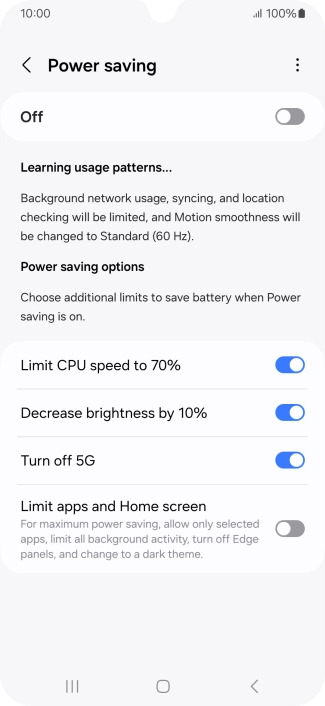 Press the indicators next to the required settings.