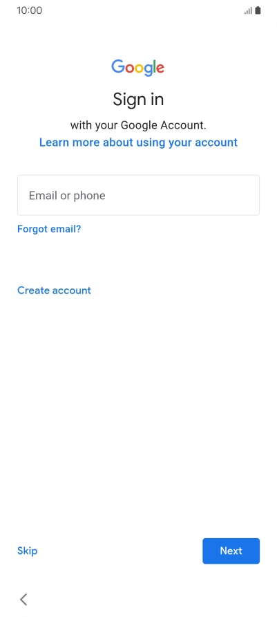 Press Email or phone and key in the username for your Google account.