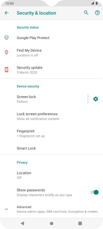 Press Screen lock and key in the additional phone lock code you created earlier.