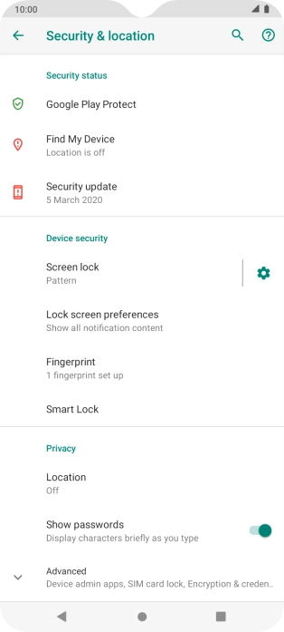 Press Screen lock and key in the additional phone lock code you created earlier.