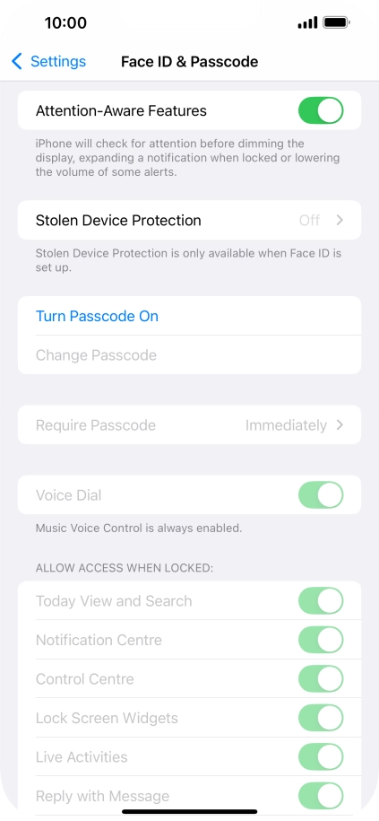 Press Turn Passcode On and key in a phone lock code of your own choice twice.