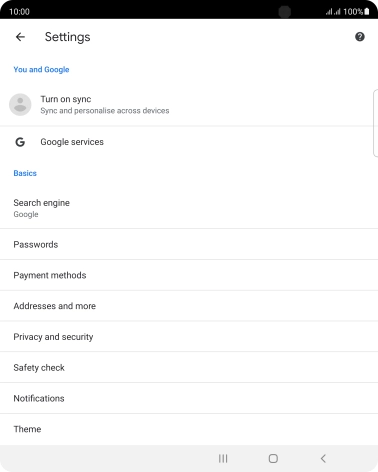 Press Privacy and security.