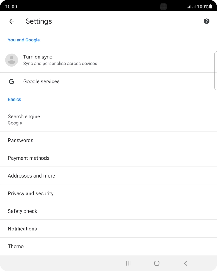 Press Privacy and security.