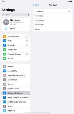Press the required setting.