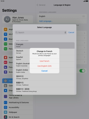 To select the new language as the default tablet language, press Use ‹language›.