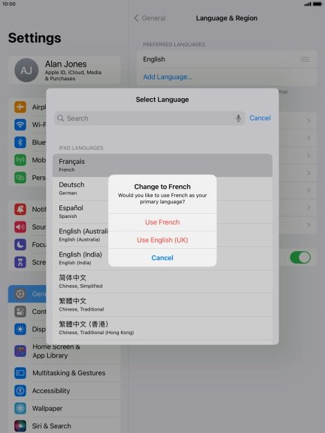 To select the new language as the default tablet language, press Use ‹language›.
