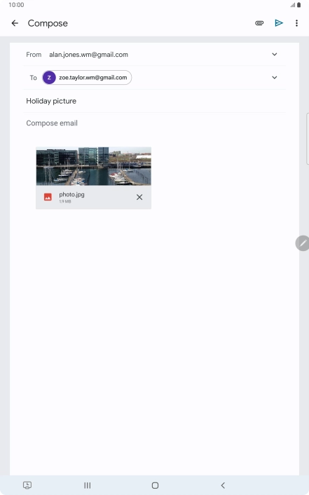 Press the text input field and write the text for your email message.